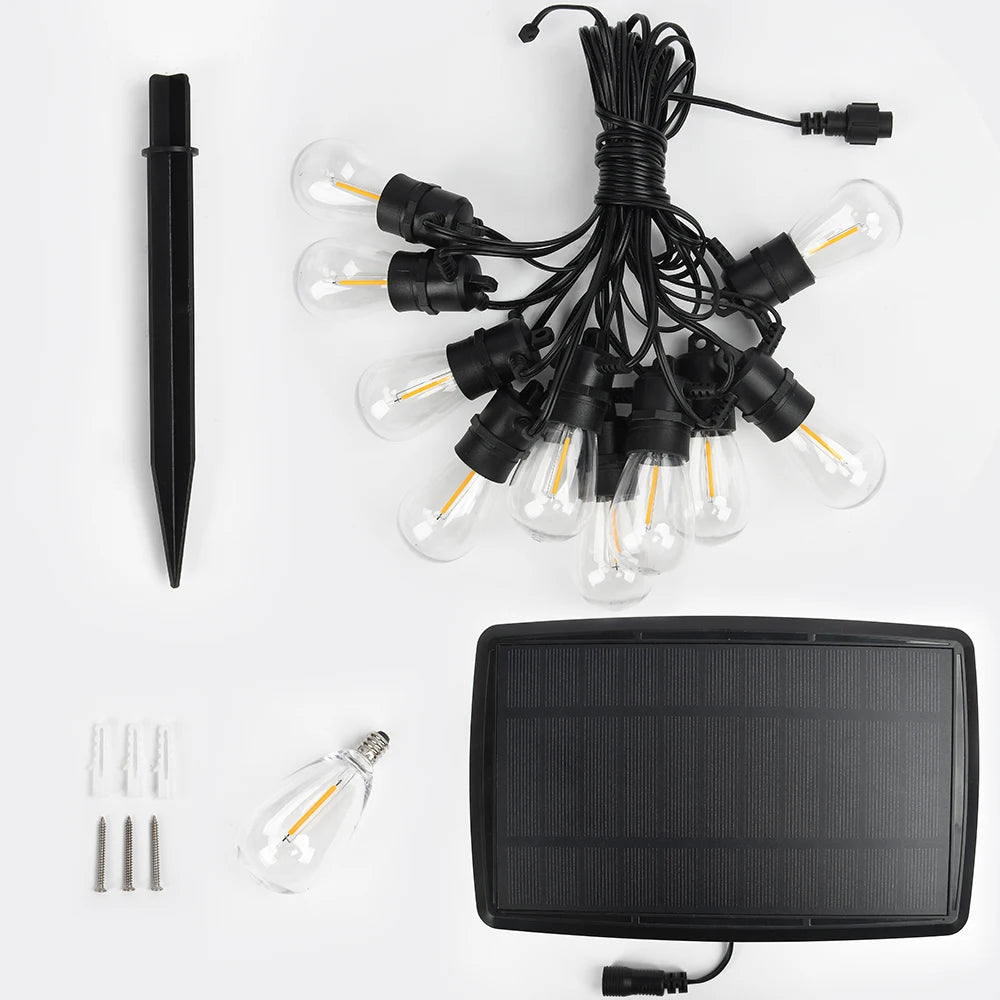 15M Solar Light String S14 Outdoor LED Garland Light E12 Shatterproof Garden Patio Wedding Backyard Decoration IP65 Plastics