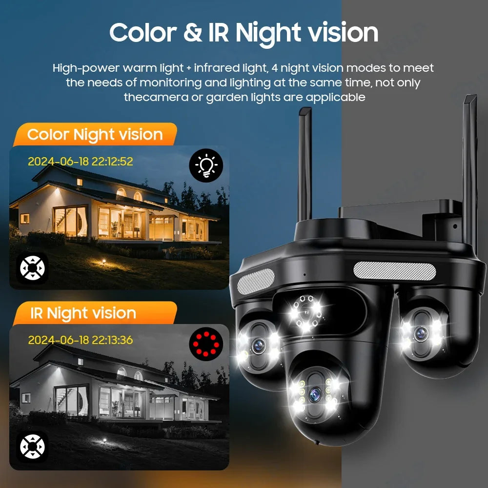 Cameră Smart WiFi/4G 15MP – 3 Lentile, Urmărire Automată, 3 Ecrane, Cameră Exterior cu Aplicație V380