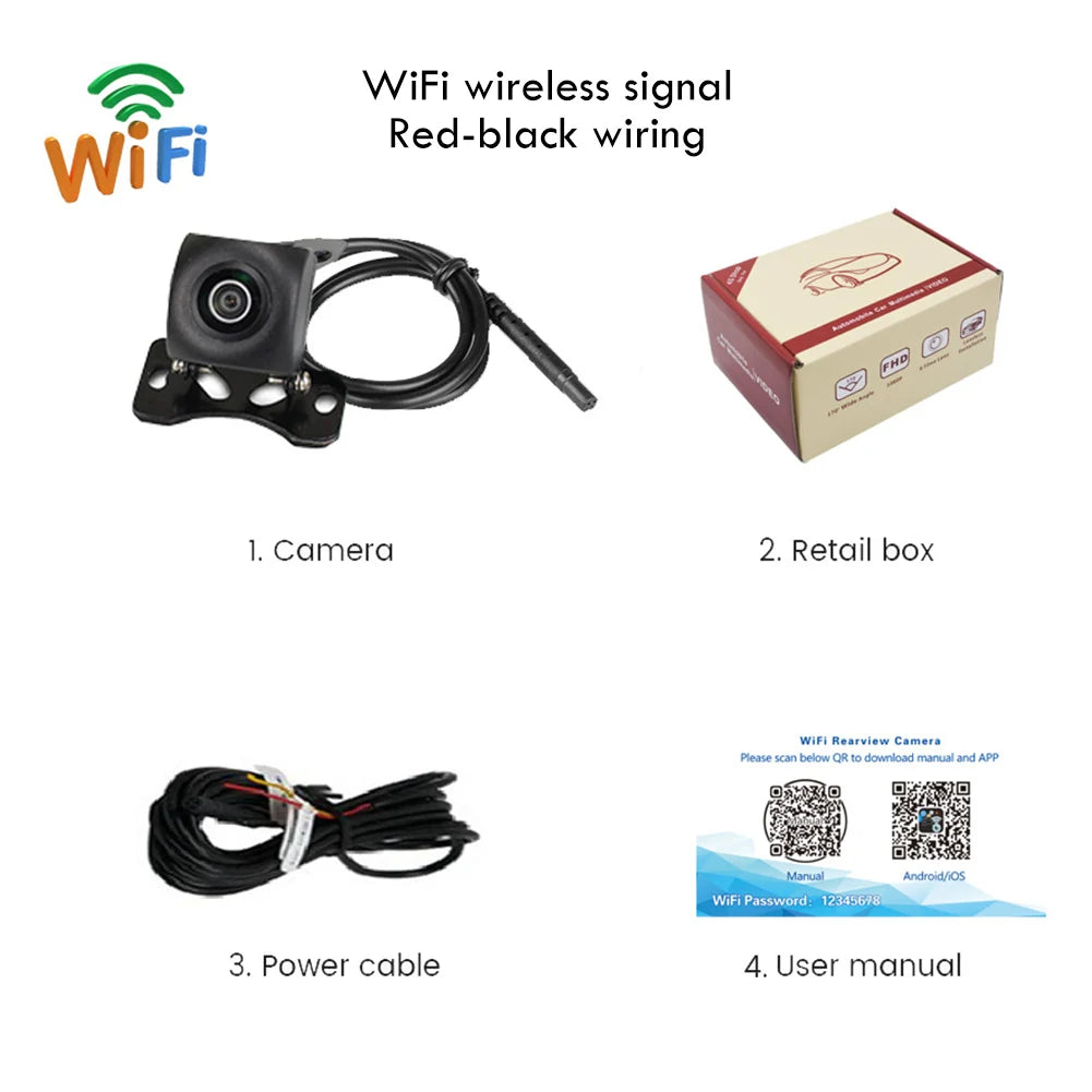 Wireless Car Dash Cam Waterproof Auto Rear View Camera 170 Degree 1080P HD Night Vision WiFi Reversing Camera Auto Accessories