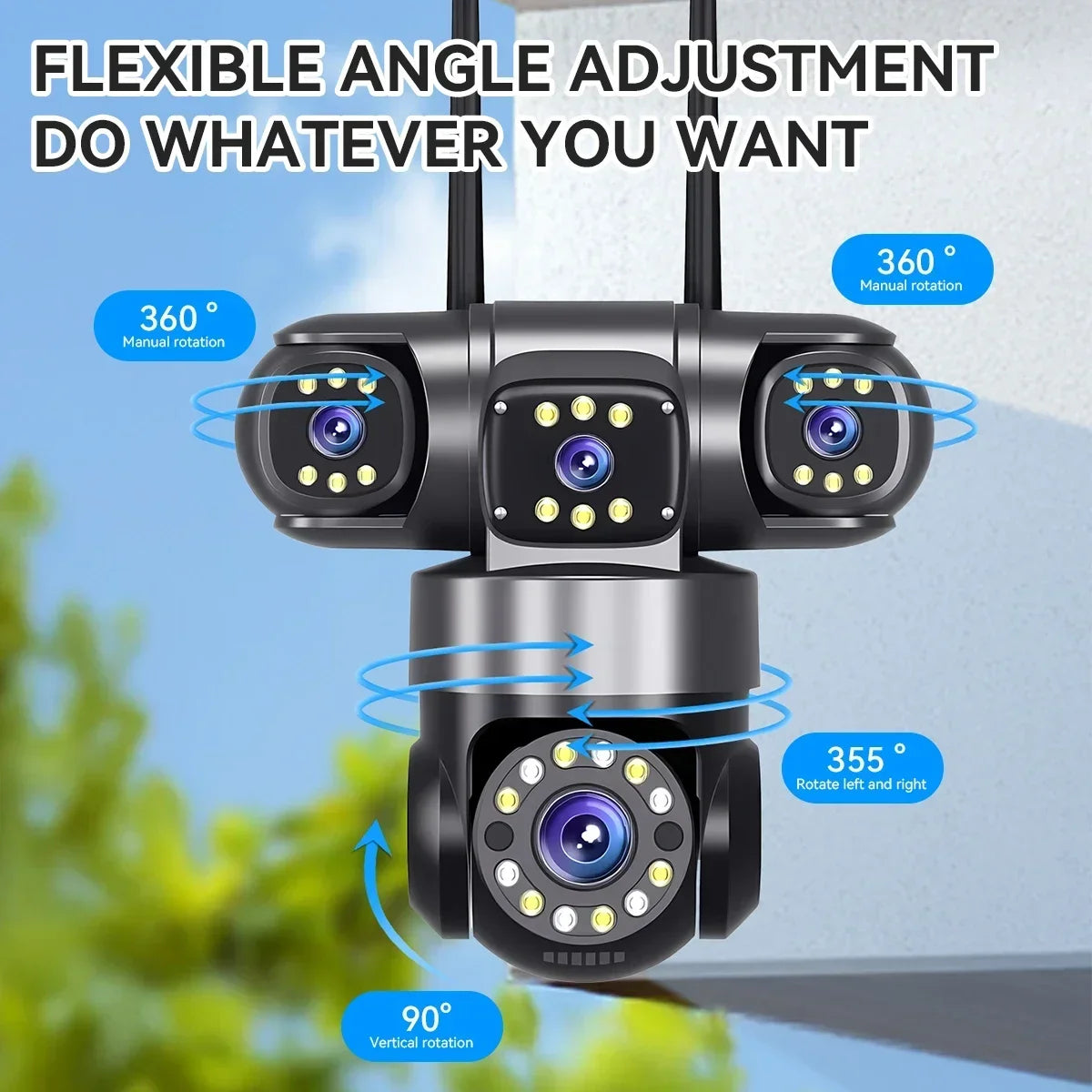 4 Lens 4 Screen 20MP WiFi  Security Camera  Color Night Vision Auto Tracking 360° PTZ IP66 Waterproof Two-Way Audio  HiEasy APP