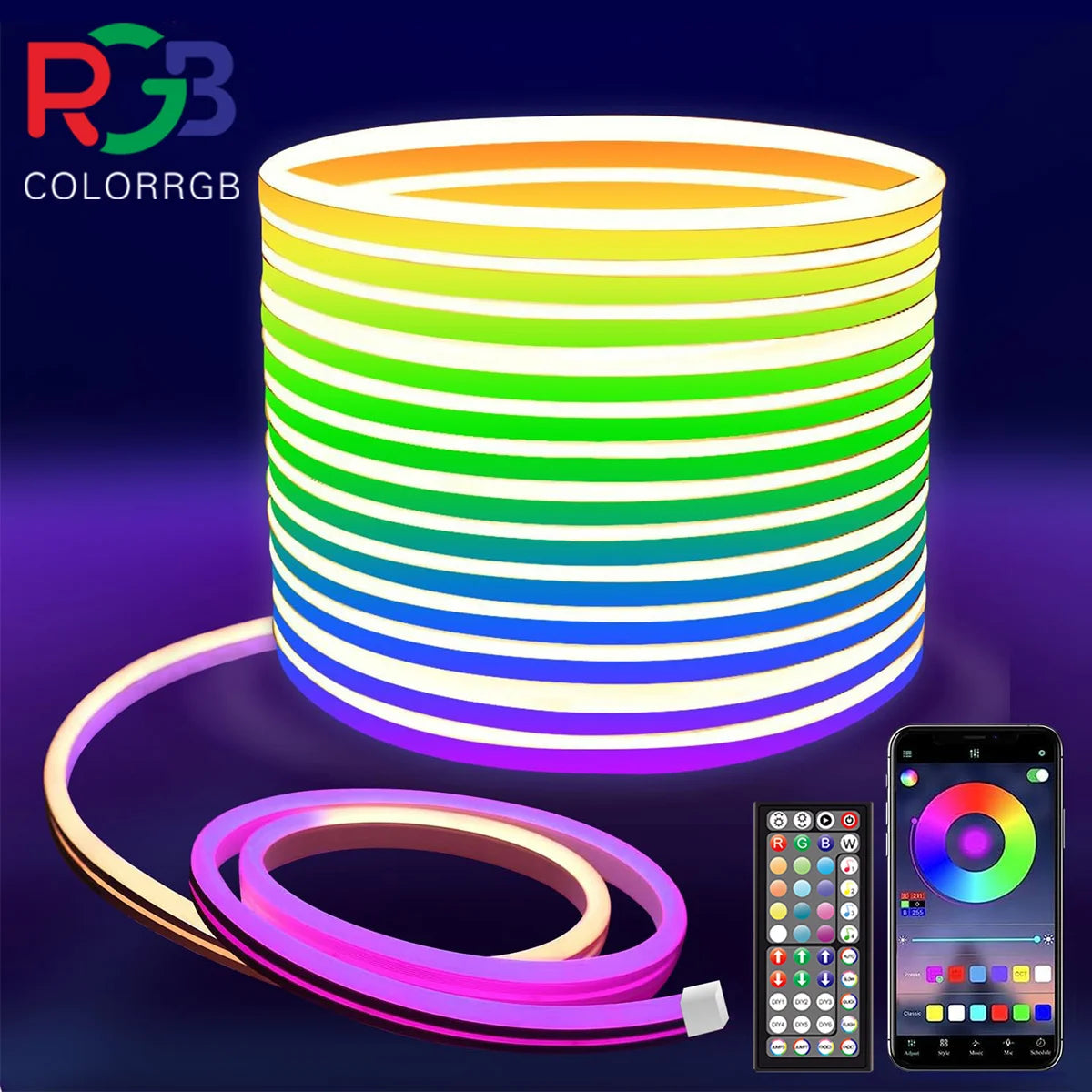 Neon Rope Lights,Flexible Led Rope Lights Control with App/Remote,Multiple Modes Rope Lights,IP65 Outdoor RGB Led Neon Lights Wa