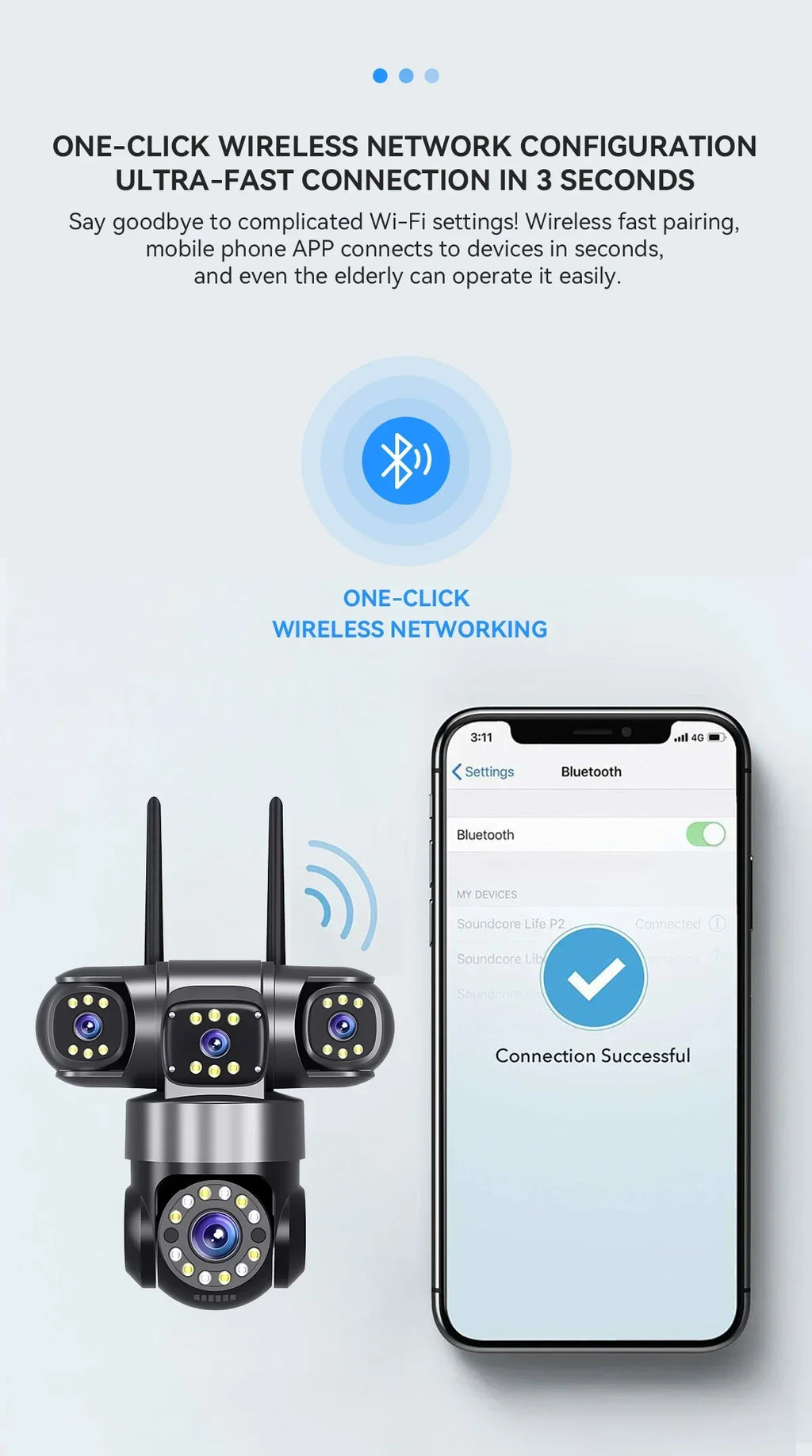 4 Lens 4 Screen 20MP WiFi  Security Camera  Color Night Vision Auto Tracking 360° PTZ IP66 Waterproof Two-Way Audio  HiEasy APP