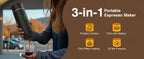 Portable espresso machine, coffee maker for on the go, 3-in-1 rechargeable coffee maker for the car, compatible with ground coff