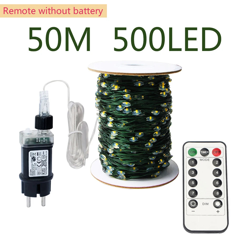 100M 200M LED String Lights Green Wire Fairy Lights Garland For Outdoor Home New Year Christmas Tree Wedding Party Decoration