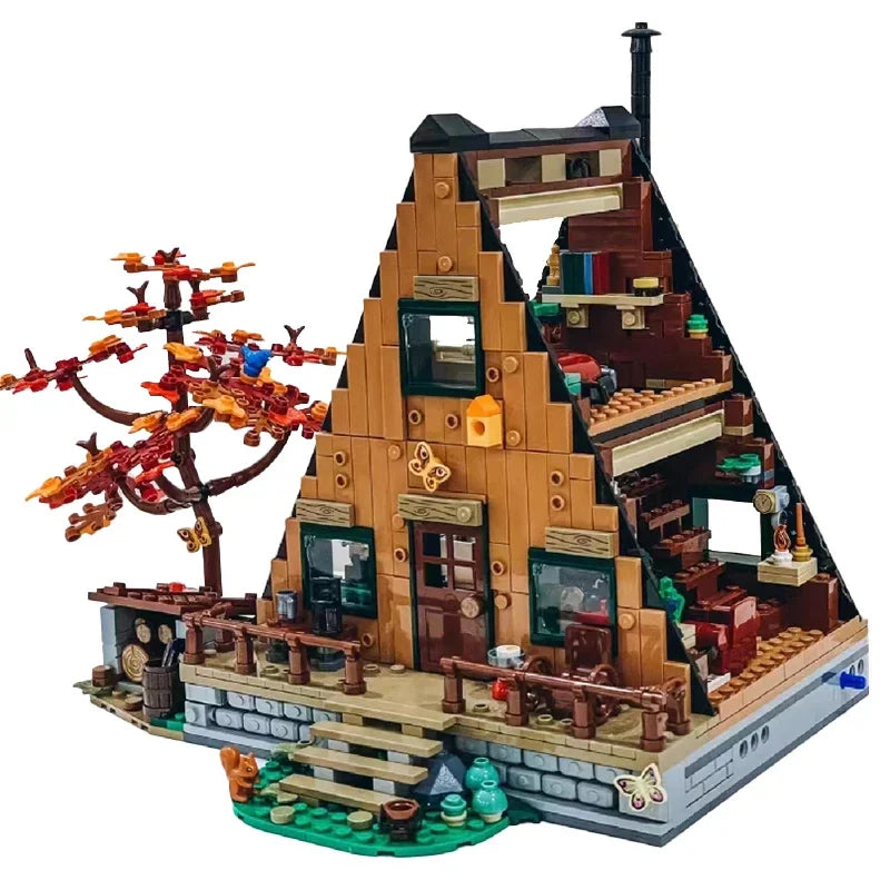 2082 bucăți Jucărie de construcție tip Cabină în pădure în formă de A, decor urban de exterior – potrivită pentru adulți și copii, ideală ca cadou de zi de naștere, compatibilă cu setul 21338.