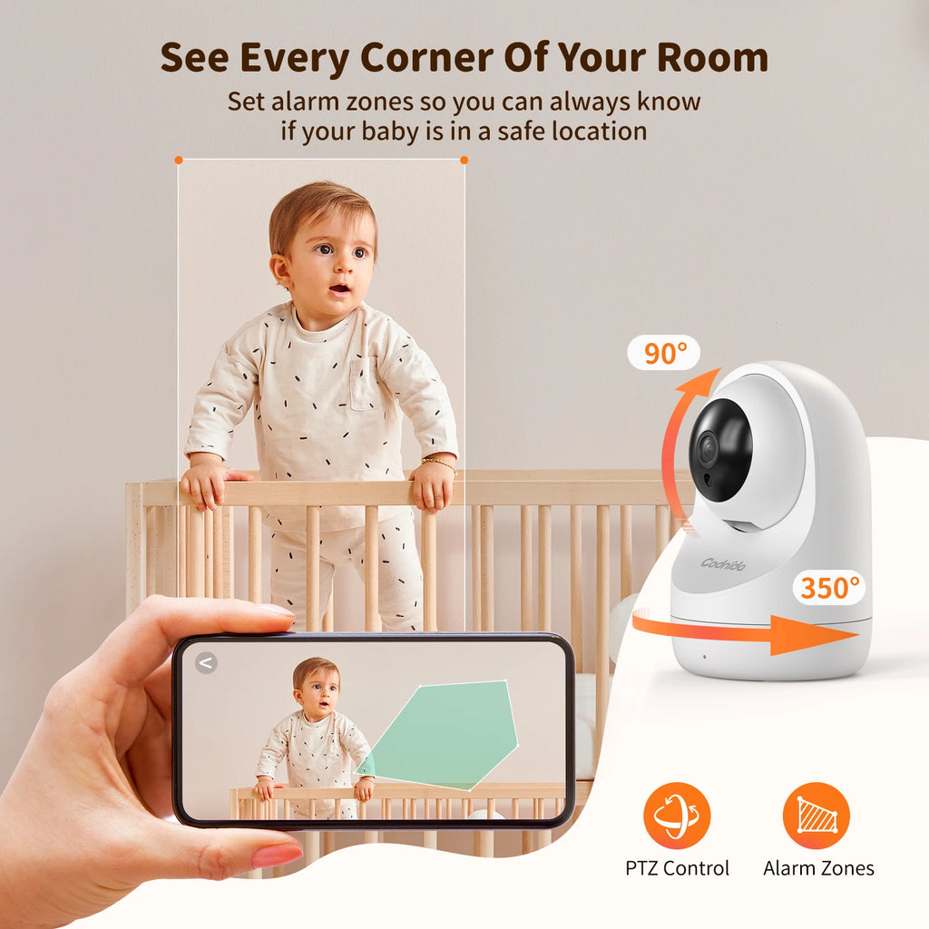 2K Wi-Fi Baby Monitor,3MP Baby Surveillance Security Camera with 5.5'' LCD Screen,Motion Detection/Crying, PTZ Control, APP