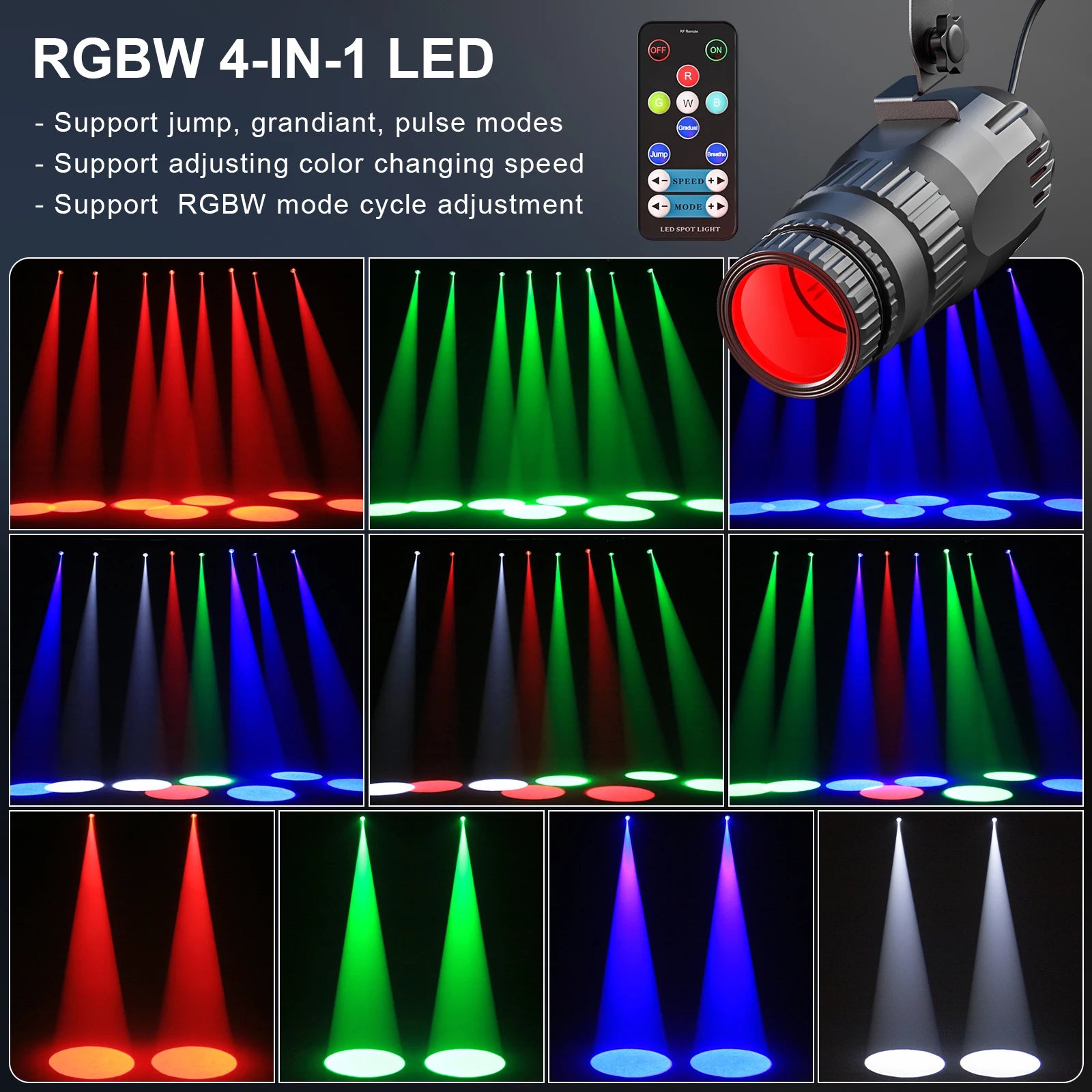 Yiflamefly 10W RGBW LED Pinspot Stage Light With Remote Manual Focus Mini Pinspot Light For DJ Disco Party Bar Club Show Wedding