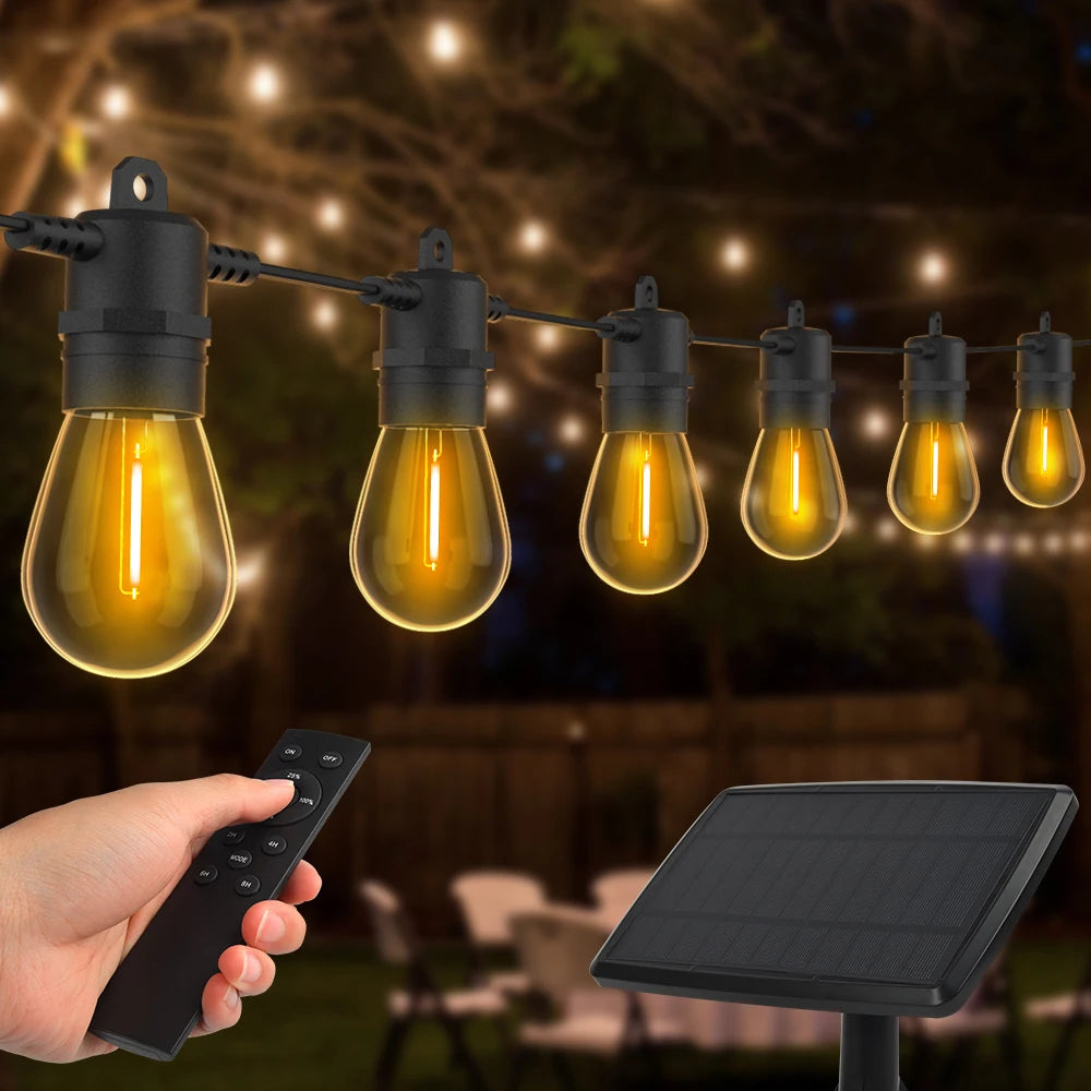 15M Solar Light String S14 Outdoor LED Garland Light E12 Shatterproof Garden Patio Wedding Backyard Decoration IP65 Plastics