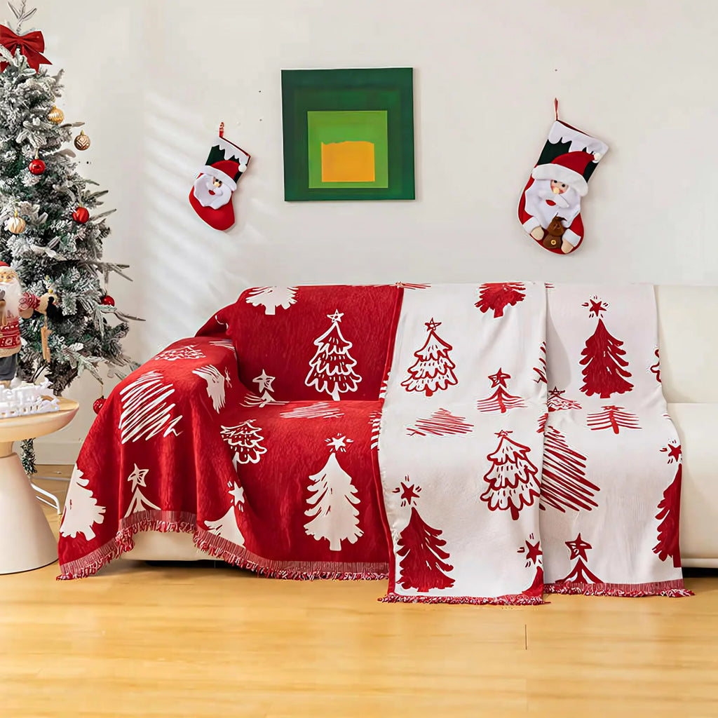 Husă de Canapea de Crăciun din Material Chenille – Decorațiune pentru Sărbători de Craciun, Pătură Moale de Iarnă, Protecție pentru Canapea, Ideală pentru Câini și Pisici