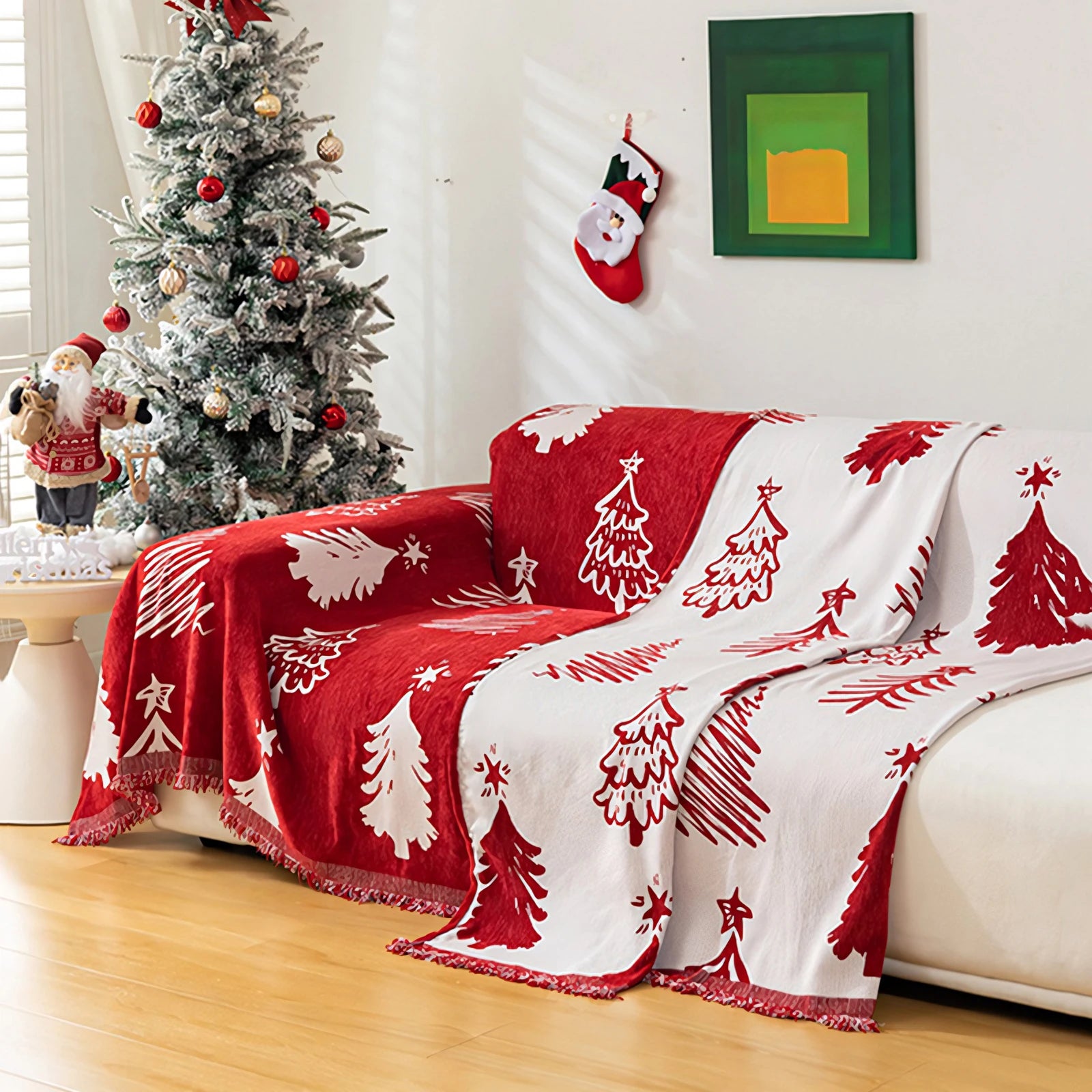 Husă de Canapea de Crăciun din Material Chenille – Decorațiune pentru Sărbători de Craciun, Pătură Moale de Iarnă, Protecție pentru Canapea, Ideală pentru Câini și Pisici