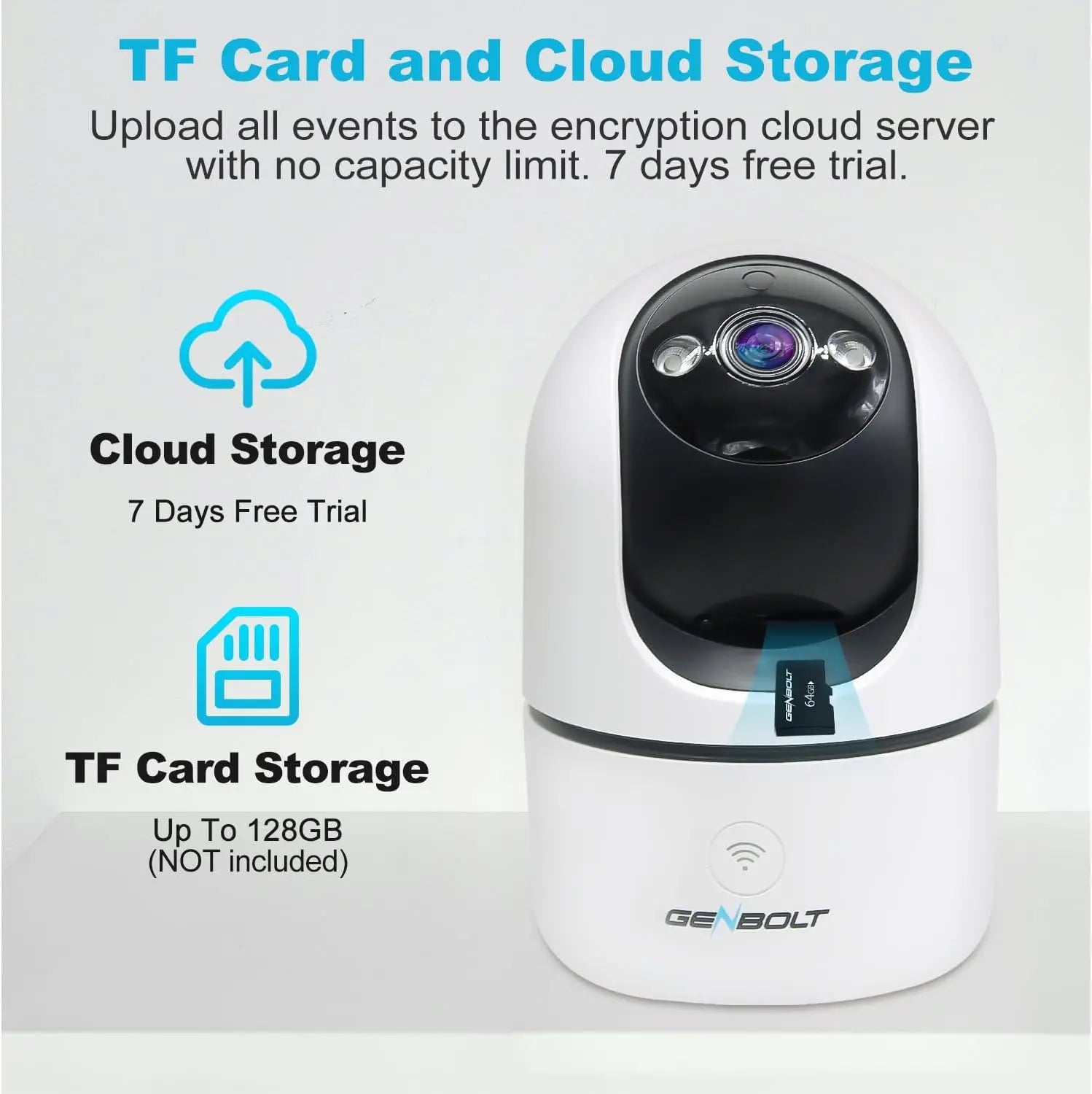 Cameră de Supraveghere WiFi GENBOLT 2K pentru Interior, Cameră IP de Securitate pentru Acasă, cu Detecție Umanoidă, Auto Cruise și Cameră pentru Animale sau Bebeluși (Nanny/Pet Cam)