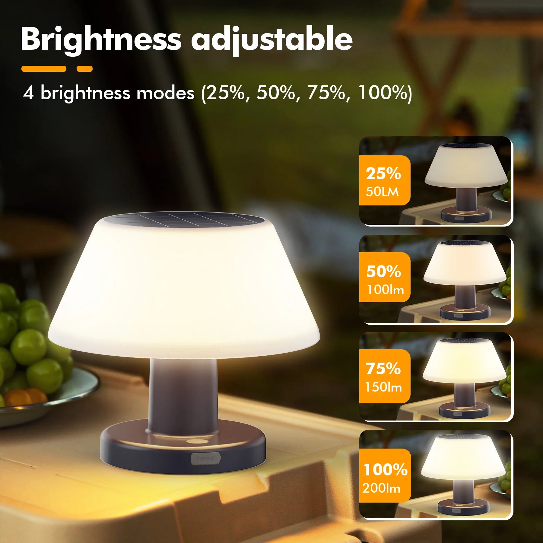 LED Solar table Light Outdoor Dimmable Solar Charge USB 2 in 1 Solar table lamp Outdoor & Indoor for table Warm White