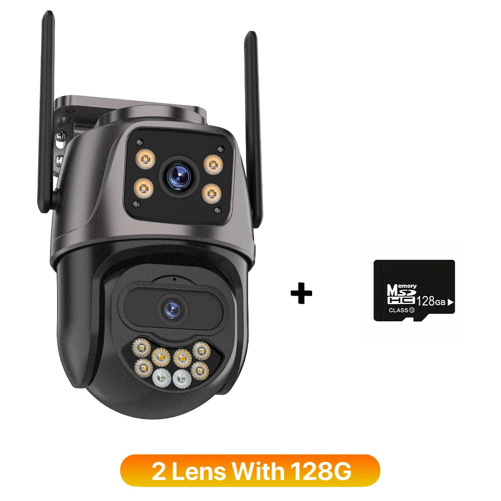 Cameră de Supraveghere WiFi 4K HD – 3 Lentile, 3 Ecrane, PTZ, AI Human Detection, IP66, Viziune Color Noapte, iCsee App