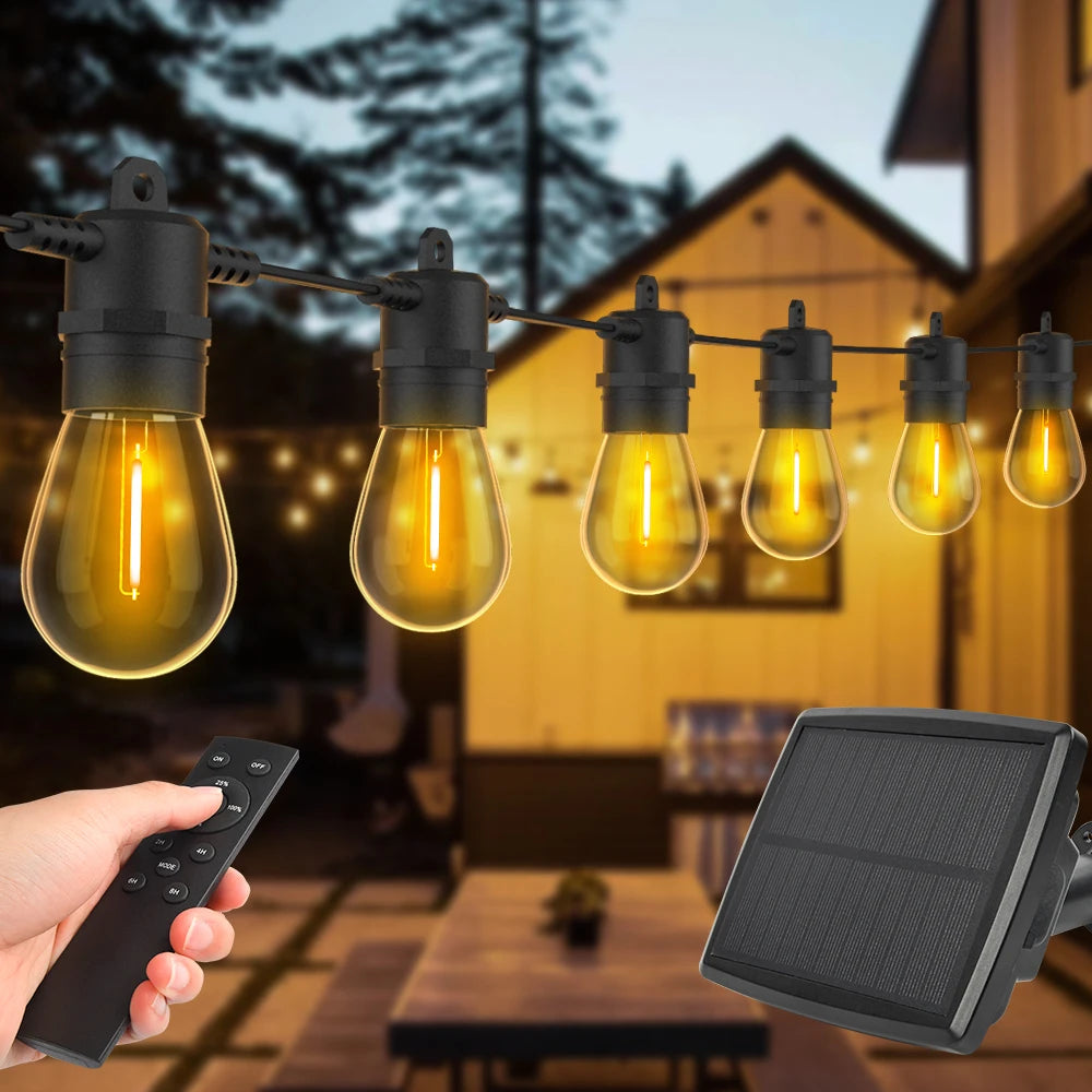15M Solar Light String S14 Outdoor LED Garland Light E12 Shatterproof Garden Patio Wedding Backyard Decoration IP65 Plastics