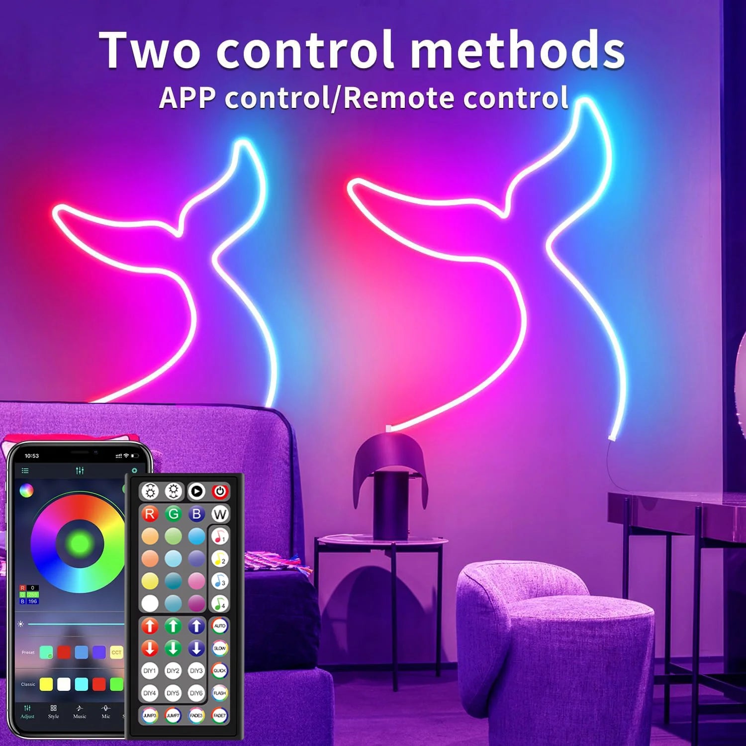 30M/20M Flexible LED Neon Rope Lights Control with App/Remote, IP65 Outdoor RGB String Lamp, Music Sync for Rooms, Pool, Garden