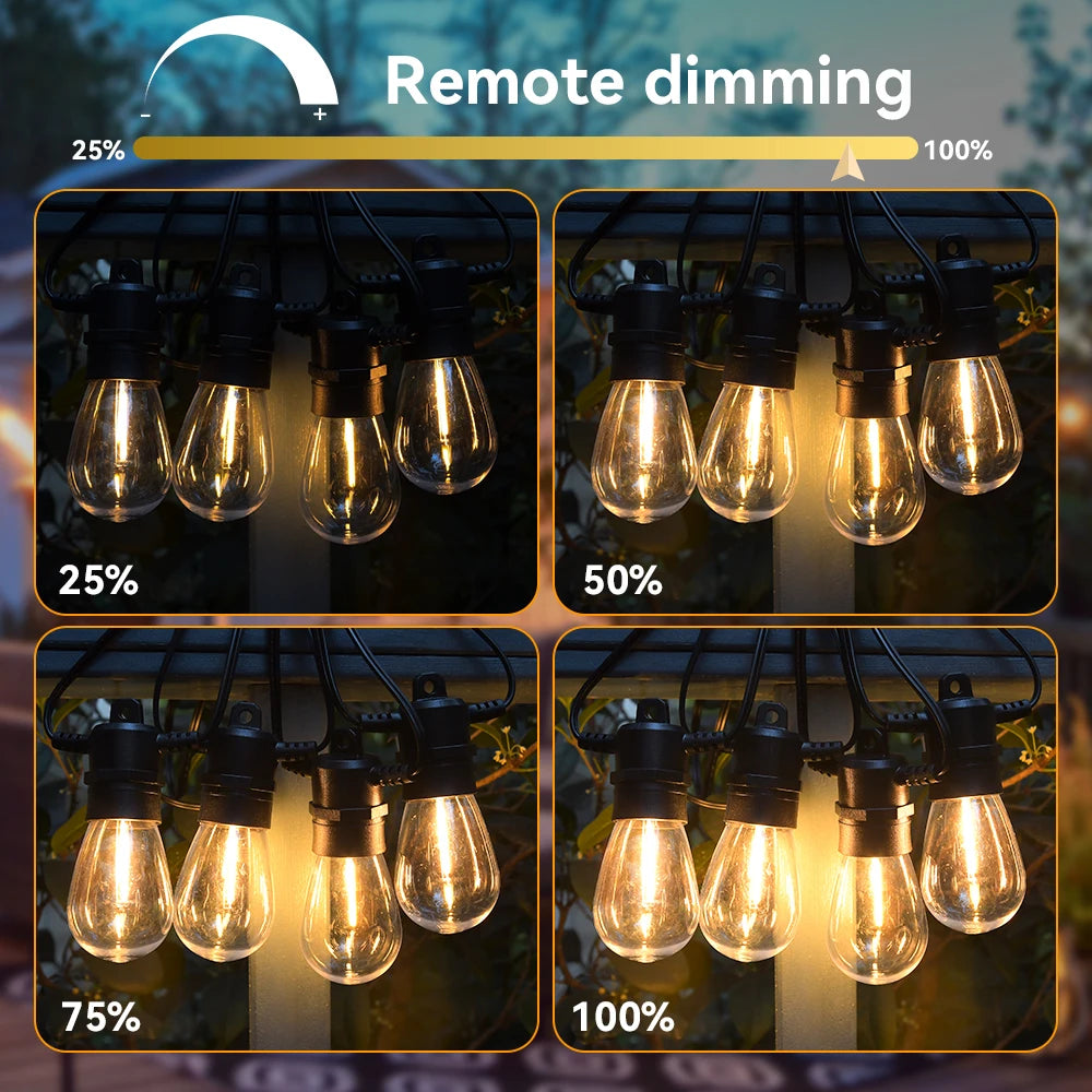 15M Solar Light String S14 Outdoor LED Garland Light E12 Shatterproof Garden Patio Wedding Backyard Decoration IP65 Plastics