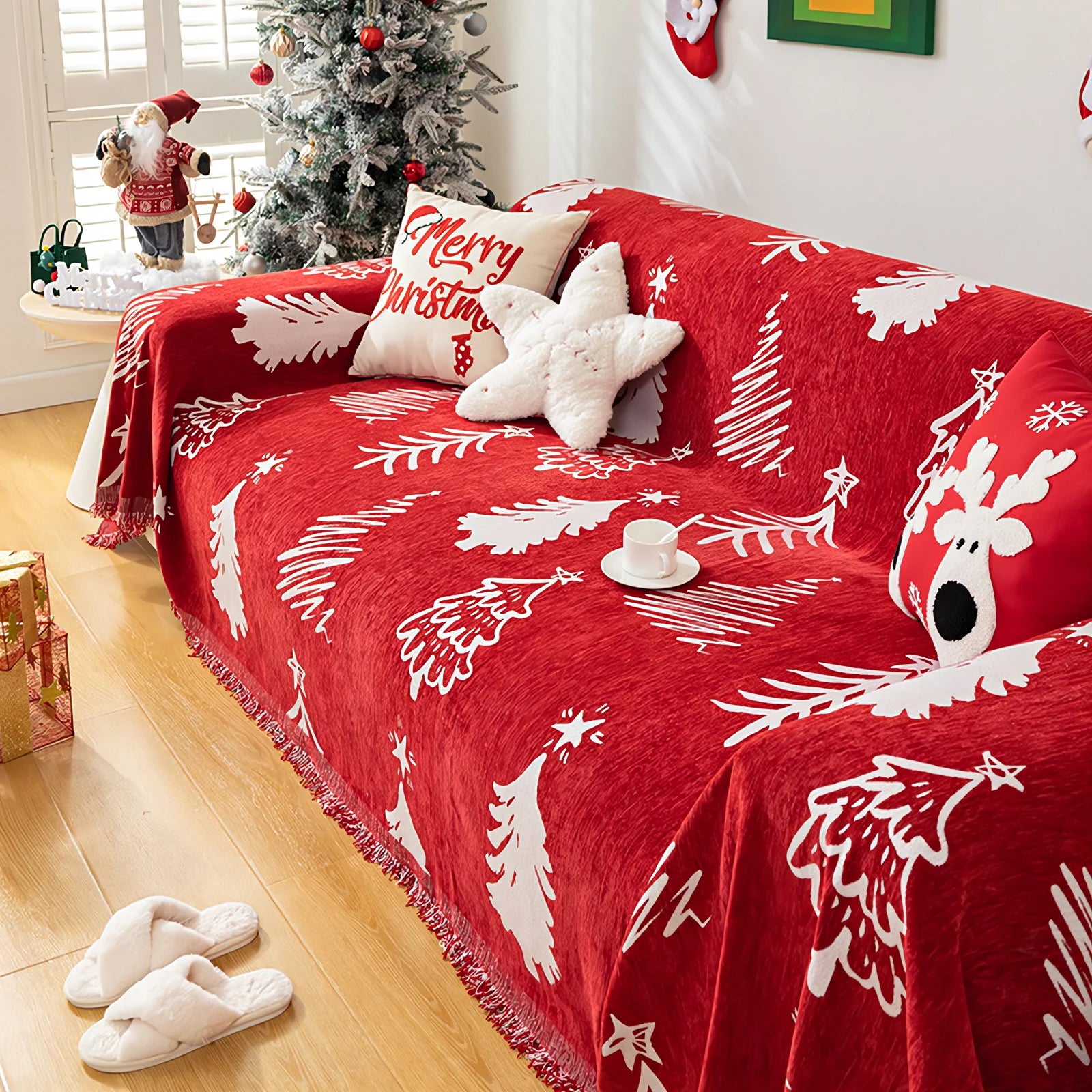 Husă de Canapea de Crăciun din Material Chenille – Decorațiune pentru Sărbători de Craciun, Pătură Moale de Iarnă, Protecție pentru Canapea, Ideală pentru Câini și Pisici