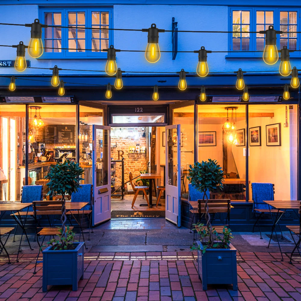 15M Solar Light String S14 Outdoor LED Garland Light E12 Shatterproof Garden Patio Wedding Backyard Decoration IP65 Plastics