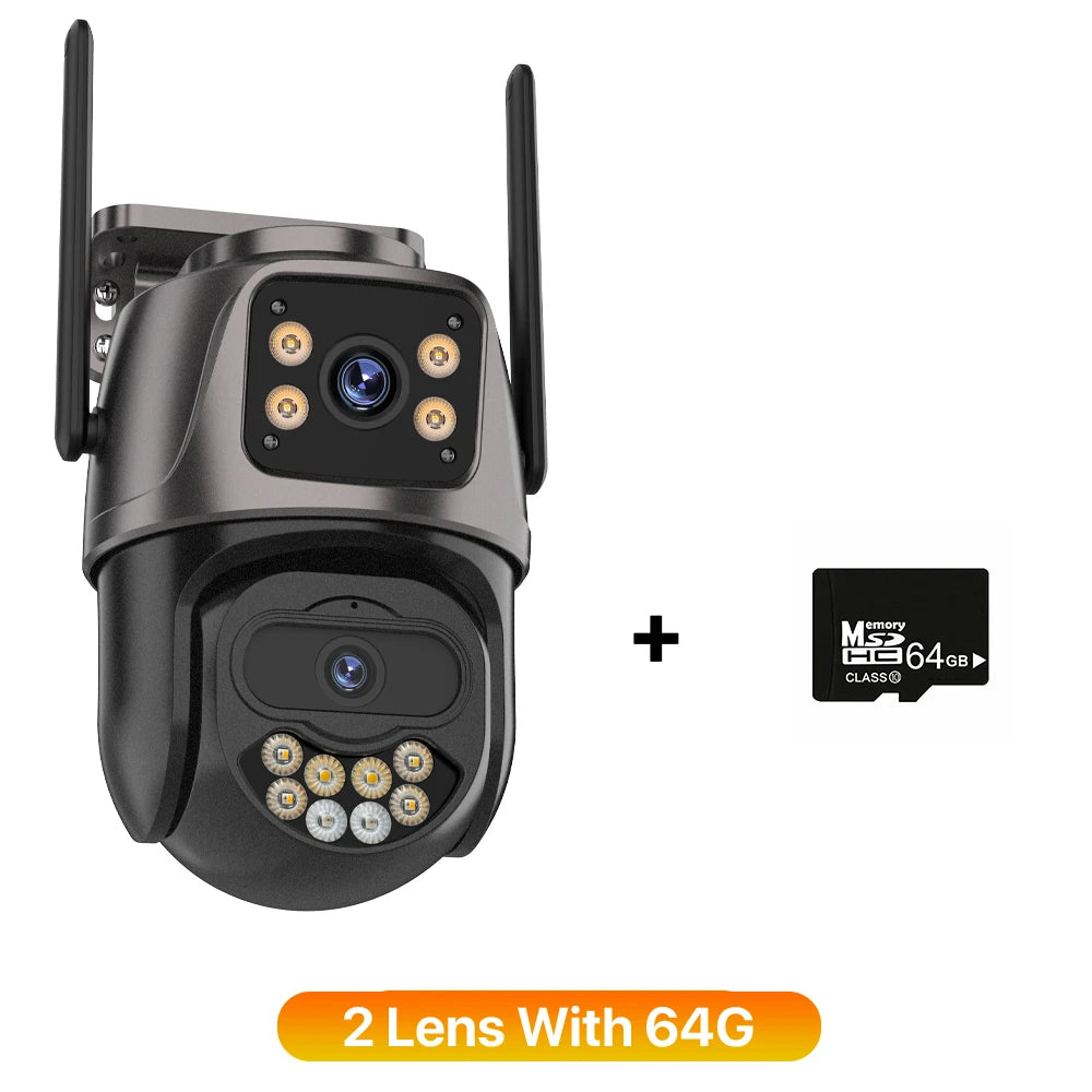 Cameră de Supraveghere WiFi 4K HD – 3 Lentile, 3 Ecrane, PTZ, AI Human Detection, IP66, Viziune Color Noapte, iCsee App