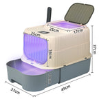 Toaletă pentru Pisici cu Sterilizare UV – Cutie Mare cu Capac, Sertar și Lopățică, Control Eficient al Mirosurilor