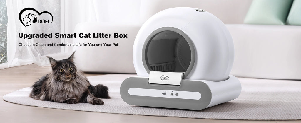 Toaletă automată pentru pisici DOEL, cu auto-curățare și control prin aplicație – Smart Cat Litter Box cu covoraș pentru nisip, potrivită pentru mai multe pisici de talie mare