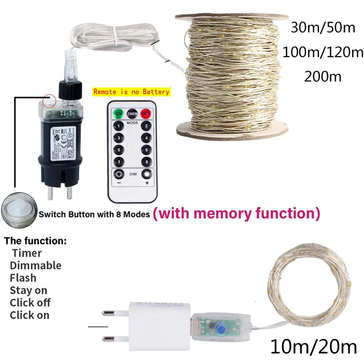 Ghirlandă luminoasă LED de 100 metri pentru exterior – lumini de Crăciun tip Fairy Lights, ideale pentru brad, terasă, nuntă, petreceri sau decor de Anul Nou și camping