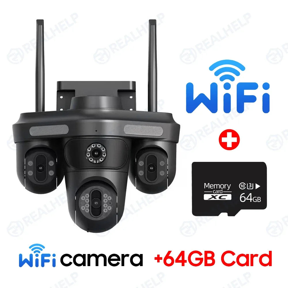 Cameră Smart WiFi/4G 15MP – 3 Lentile, Urmărire Automată, 3 Ecrane, Cameră Exterior cu Aplicație V380
