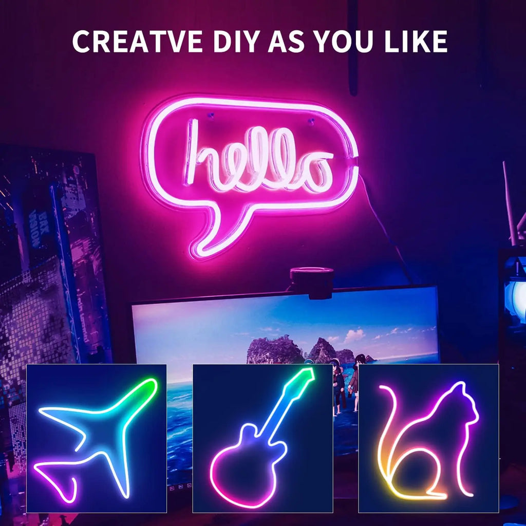 Neon Rope Lights,Flexible Led Rope Lights Control with App/Remote,Multiple Modes Rope Lights,IP65 Outdoor RGB Led Neon Lights Wa