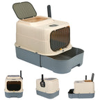 Toaletă pentru Pisici cu Sterilizare UV – Cutie Mare cu Capac, Sertar și Lopățică, Control Eficient al Mirosurilor